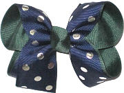 Medium Navy with Silver Dots over Forest Green Double Layer Overlay Bow